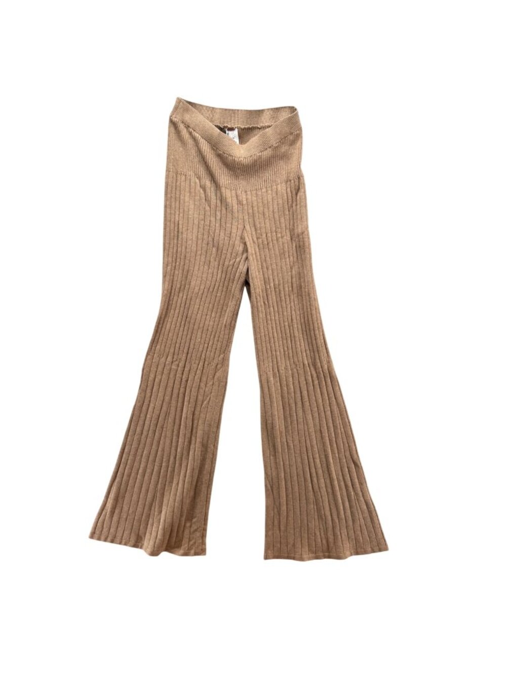 Free People Keep It Real Pants Womens Beige Flare Ribbed Knit Pull On Size M